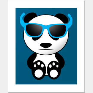 Cool cute panda bear sunglasses blue Posters and Art